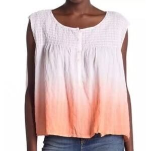Free People Pink and White Smocked Sleeveless Blouse